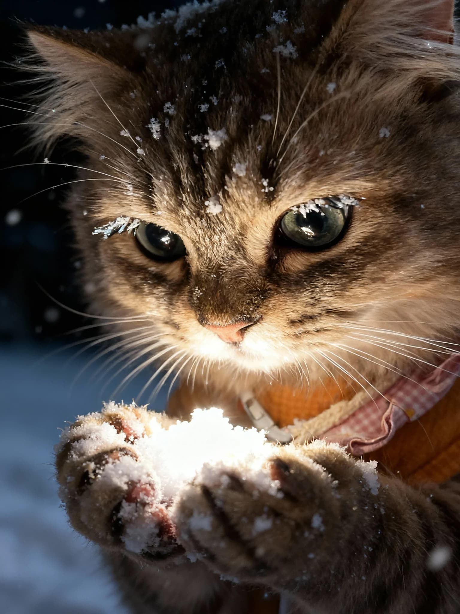 Curious Cat on a Snowy Night